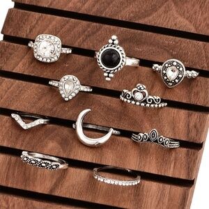 *KHADIJAH* 11-Pc Silver x Black Fashion Ring Set